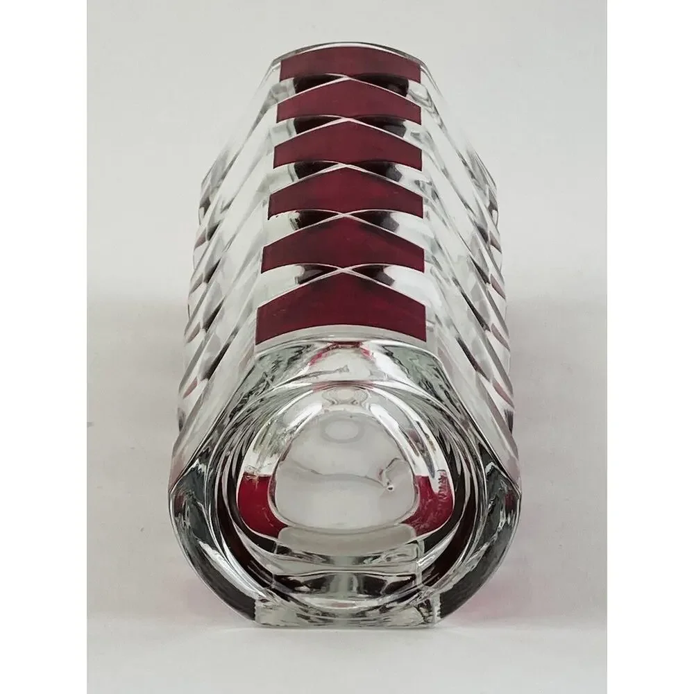 Vtg MCM Triangle Art Glass Vase Windsor Rubis Cranberry Faceted JG Durand France